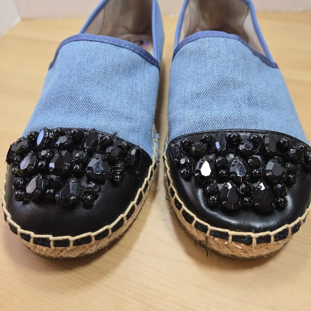 Circus by Sam Edelman Blue Espadrille Flats Black Beaded Toe Women's Size 8